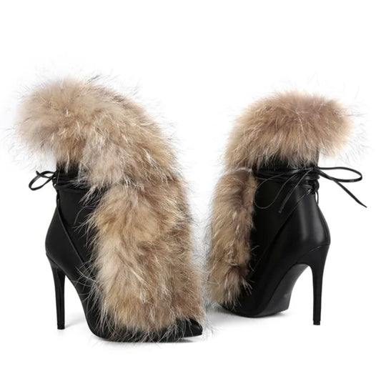 ✨ Luxe Faux-Fur Stiletto Ankle Boots – Winter Couture Edition