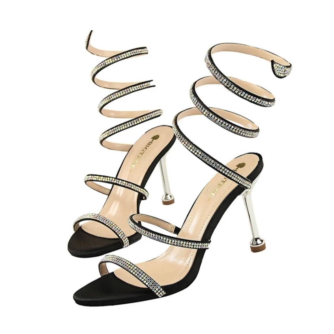 Diamanté Spiral Strap Heeled Sandals