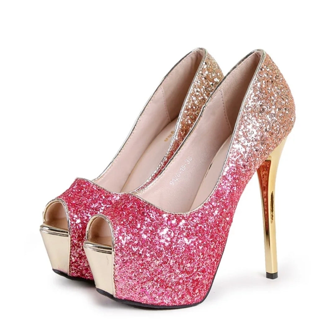 Rosé Opulence Glitter Platform Heels