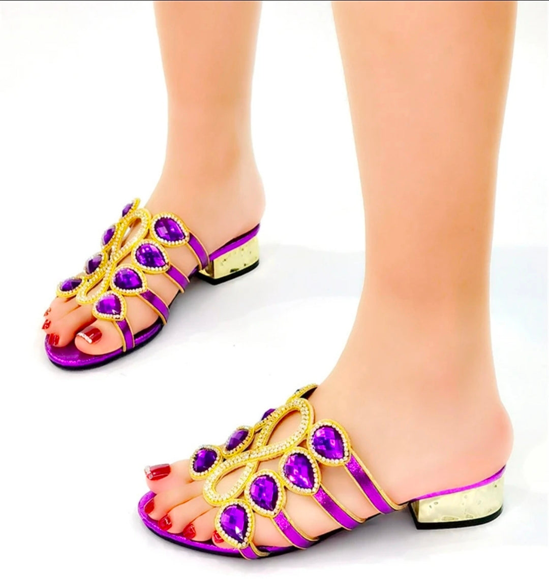 Royal Amethyst Gold Embellished Sandals
