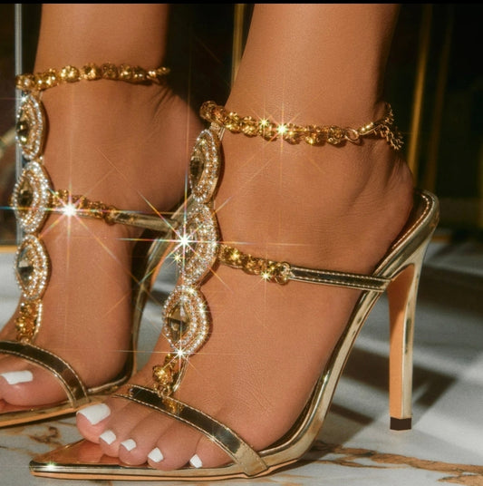 Luxe Goddess Crystal Heels | Gold Crystal Wedding Shoes – Shoes Gloriosa