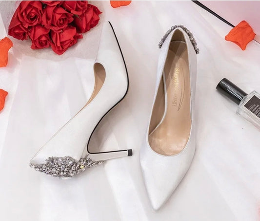 Crystal Bloom Satin Stiletto Heels