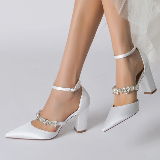 Crystal Band Block Heels