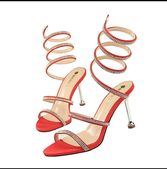 Diamanté Spiral Strap Heeled Sandals
