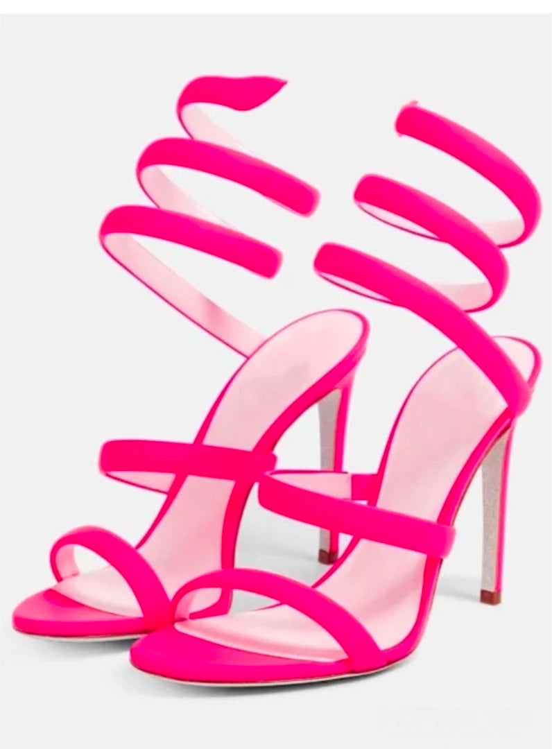 Spiral Strap Stiletto Sandals – Lace-Up Wrap Heels