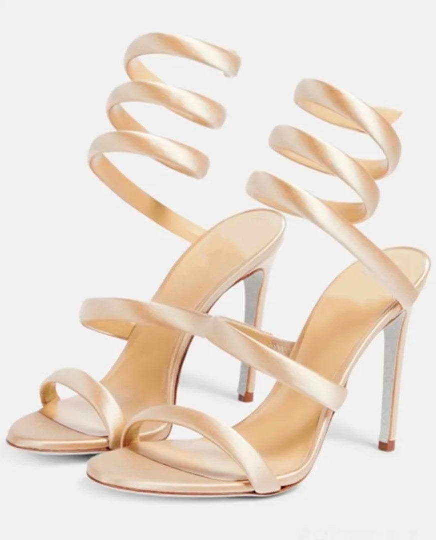 Spiral Strap Stiletto Sandals – Lace-Up Wrap Heels