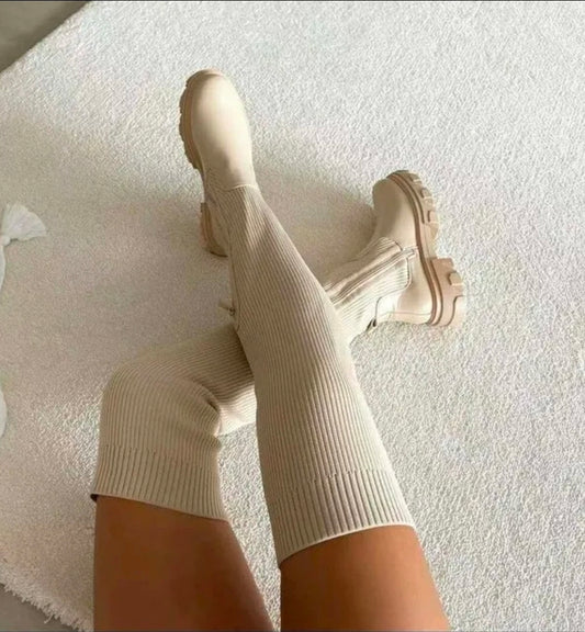 Ribbed Sock Chunky Boots - Available in Beige & Black — choose your vibe 🤍🖤